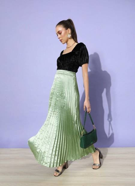 Light Green Colour Divya Nayka Solid Soft Satin Fancy Skirt Collection DF-NYKAA-7